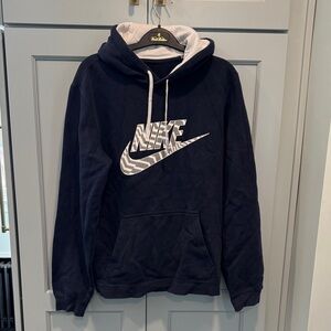 Nike Men's Dark Blue Hoodie with White Logo - sz Small